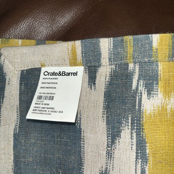 Set 4 Crate & Barrel Babo Jute Cotton Ikat Green Print Placement 14x19 - Picture 4 of 4